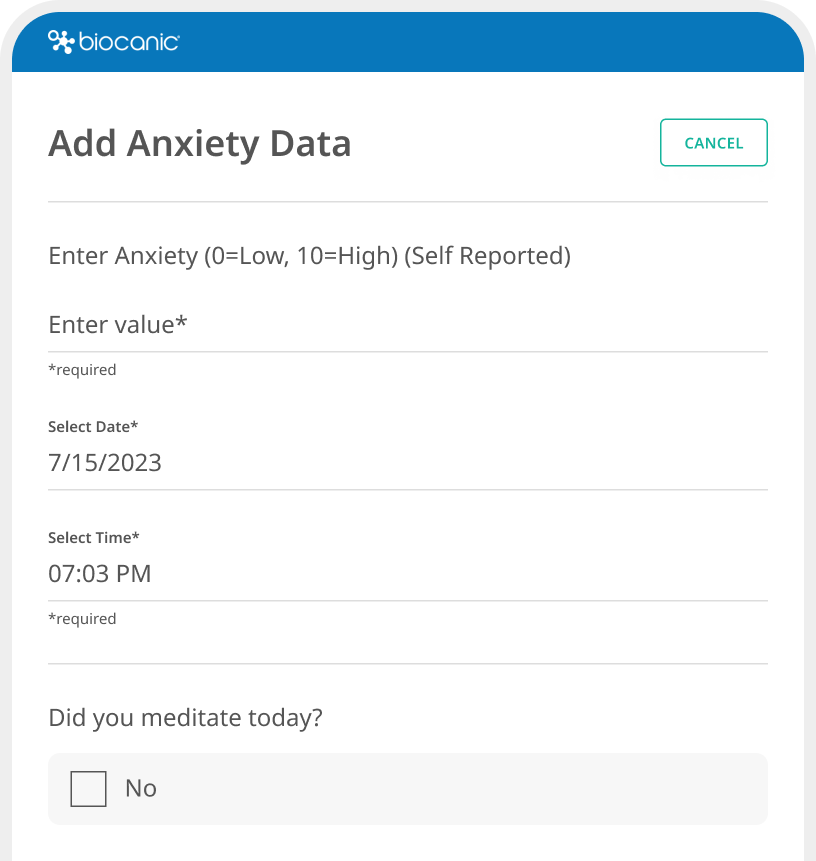 Anxiety data form